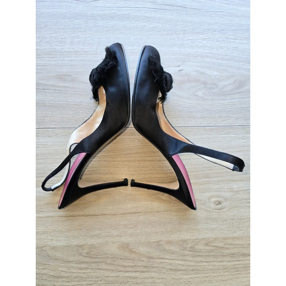 Kate Spade New York Women's Slingback Heels Size 9B Black Satin Bow Italy